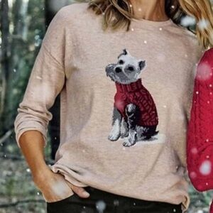 J. Jill Weston Dog Pullover Crew Neck Sweater Heathered Beige 3X